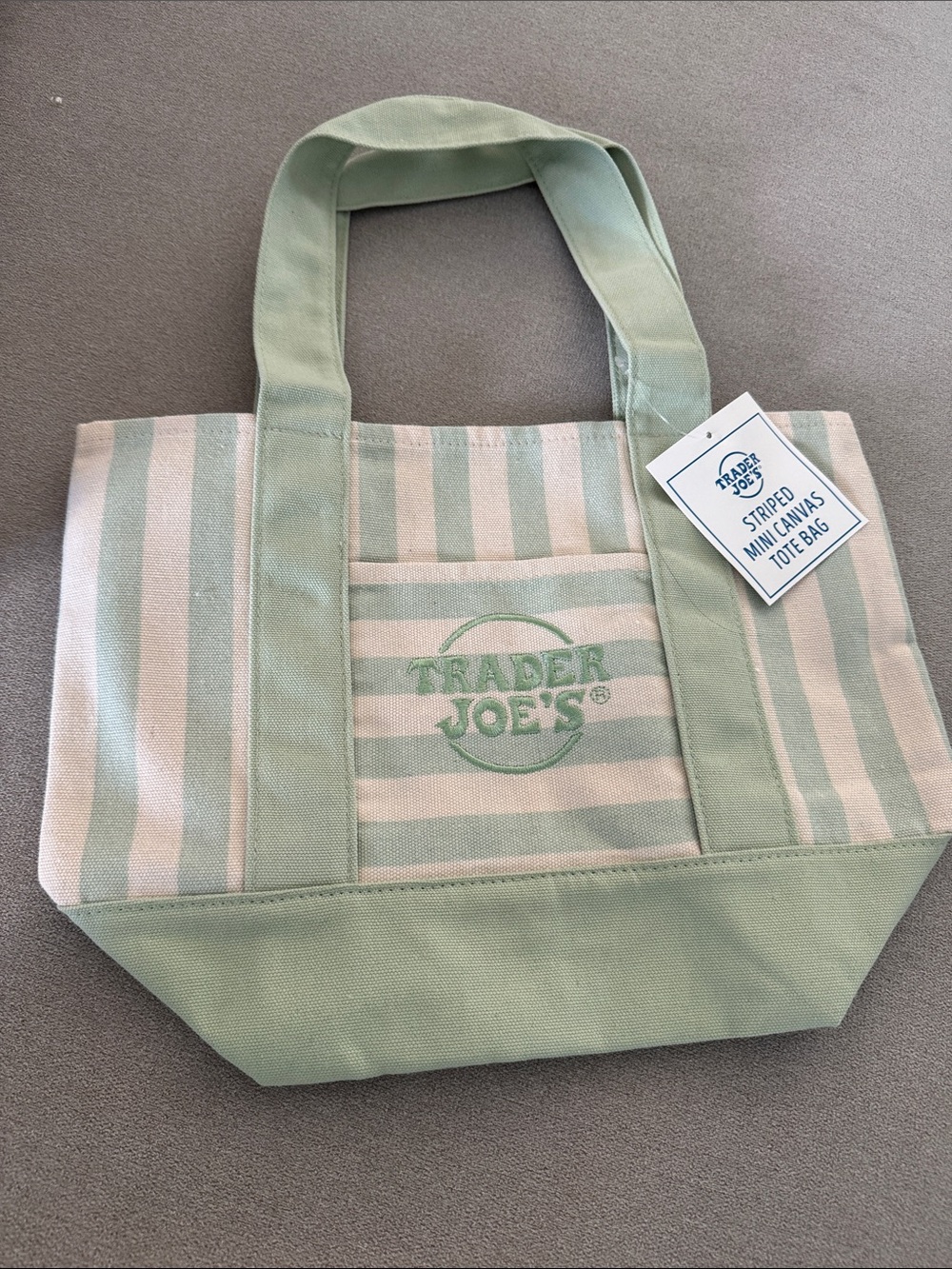 Trader Joe's Green mini Stripe Canvas Tote - Picture 1 of 1